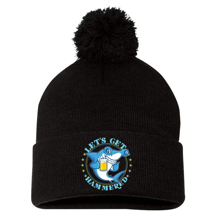 Let's Get Hammered Hammerhead Shark Beer Pom Pom 12in Knit Beanie