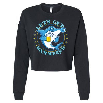 Let's Get Hammered Hammerhead Shark Beer Cropped Pullover Crew