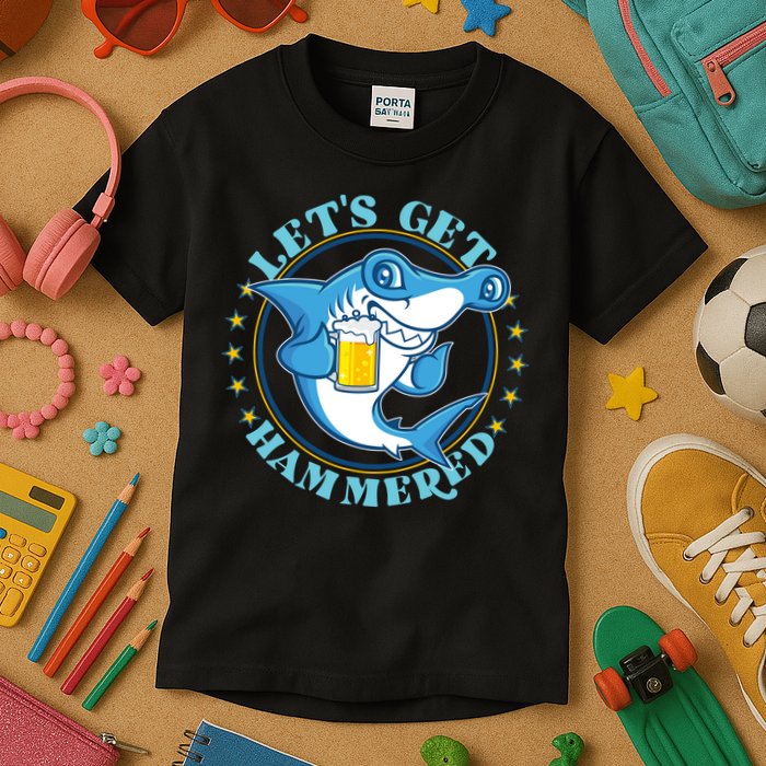 Let's Get Hammered Hammerhead Shark Beer Kids T-Shirt