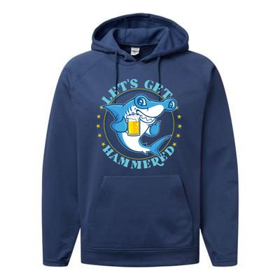 Let's Get Hammered Hammerhead Shark Beer Performance Fleece Hoodie