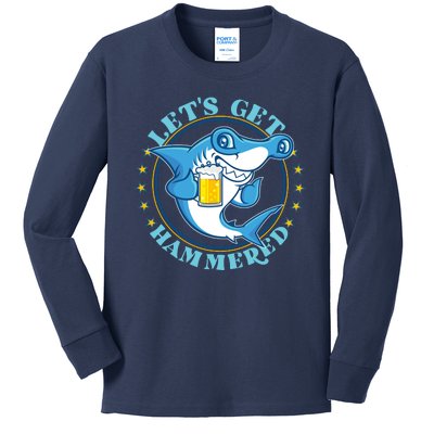 Let's Get Hammered Hammerhead Shark Beer Kids Long Sleeve Shirt