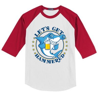 Let's Get Hammered Hammerhead Shark Beer Kids Colorblock Raglan Jersey