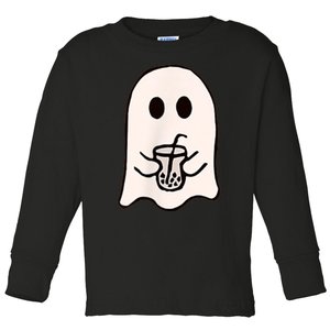 Little Ghost Ice Coffee Happy Halloween Toddler Long Sleeve Shirt