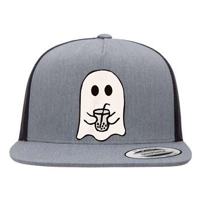 Little Ghost Ice Coffee Happy Halloween Flat Bill Trucker Hat