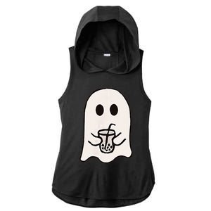 Little Ghost Ice Coffee Happy Halloween Ladies PosiCharge Tri-Blend Wicking Draft Hoodie Tank