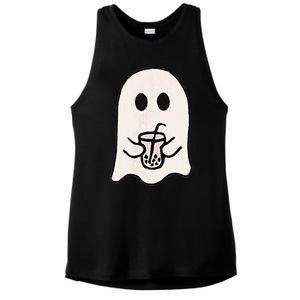 Little Ghost Ice Coffee Happy Halloween Ladies PosiCharge Tri-Blend Wicking Tank