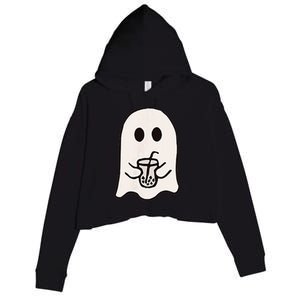 Little Ghost Ice Coffee Happy Halloween Crop Fleece Hoodie