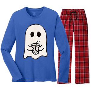 Little Ghost Ice Coffee Happy Halloween Women's Long Sleeve Flannel Pajama Set 