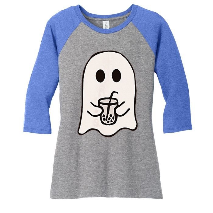 Little Ghost Ice Coffee Happy Halloween Women's Tri-Blend 3/4-Sleeve Raglan Shirt