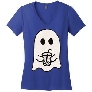 Little Ghost Ice Coffee Happy Halloween Women's V-Neck T-Shirt