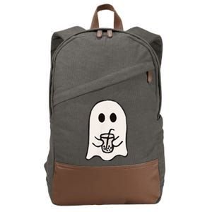 Little Ghost Ice Coffee Happy Halloween Cotton Canvas Backpack