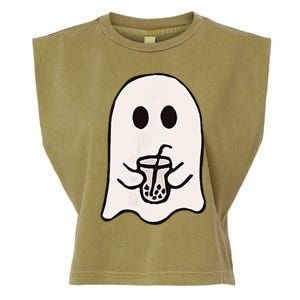 Little Ghost Ice Coffee Happy Halloween Garment-Dyed Women's Muscle Tee