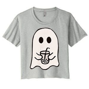 Little Ghost Ice Coffee Happy Halloween Women's Crop Top Tee