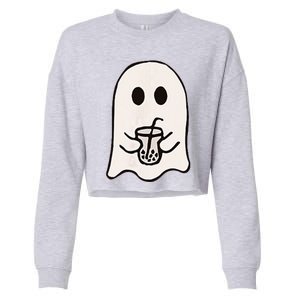 Little Ghost Ice Coffee Happy Halloween Cropped Pullover Crew