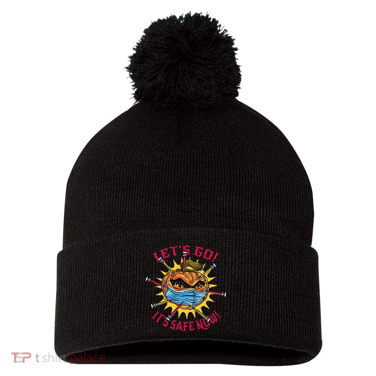 Let's Go It's Safe Now Halloween Quarantine Pom Pom 12in Knit Beanie