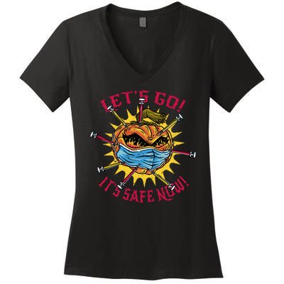 Let's Go It's Safe Now Halloween Quarantine Women's V-Neck T-Shirt