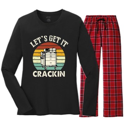 Lets Get It Crackin Crash Cart Funny Critical Care ER Nurse Women's Long Sleeve Flannel Pajama Set 