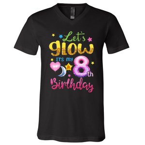 Lets Glow Its My 8th Birthday Kids 8 Years Old V-Neck T-Shirt