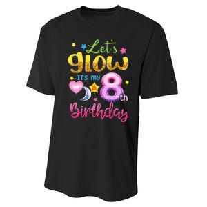 Lets Glow Its My 8th Birthday Kids 8 Years Old Performance Sprint T-Shirt