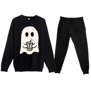 Little Ghost Ice Coffee Happy Halloween Premium Crewneck Sweatsuit Set