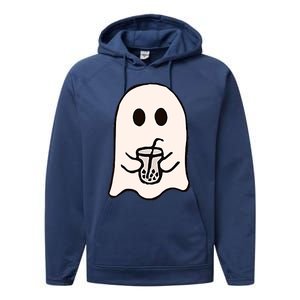 Little Ghost Ice Coffee Happy Halloween Performance Fleece Hoodie