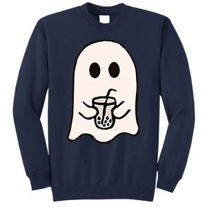 Little Ghost Ice Coffee Happy Halloween Tall Sweatshirt