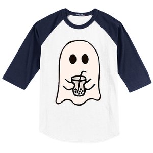 Little Ghost Ice Coffee Happy Halloween Baseball Sleeve Shirt