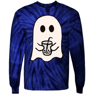 Little Ghost Ice Coffee Happy Halloween Tie-Dye Long Sleeve Shirt