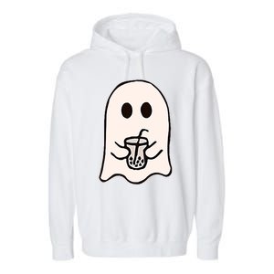 Little Ghost Ice Coffee Happy Halloween Garment-Dyed Fleece Hoodie