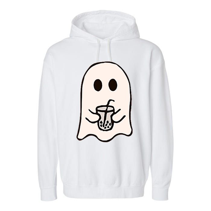 Little Ghost Ice Coffee Happy Halloween Garment-Dyed Fleece Hoodie