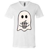 Little Ghost Ice Coffee Happy Halloween V-Neck T-Shirt