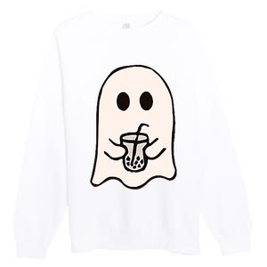 Little Ghost Ice Coffee Happy Halloween Premium Crewneck Sweatshirt