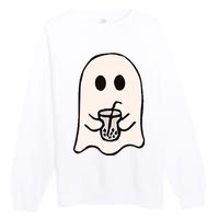 Little Ghost Ice Coffee Happy Halloween Premium Crewneck Sweatshirt