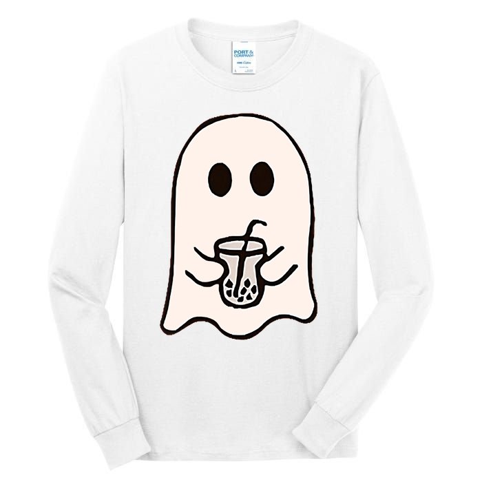 Little Ghost Ice Coffee Happy Halloween Tall Long Sleeve T-Shirt