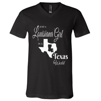  Louisiana Girl In A Texas World V-Neck T-Shirt