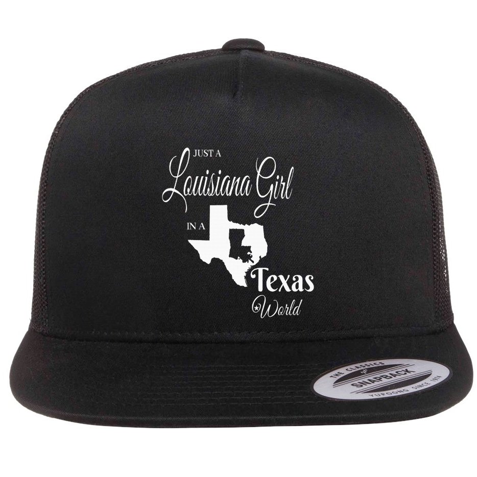  Louisiana Girl In A Texas World Flat Bill Trucker Hat