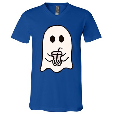 Little Ghost Ice Coffee Cute Ghost Halloween Boo Milk Tea Gift V-Neck T-Shirt