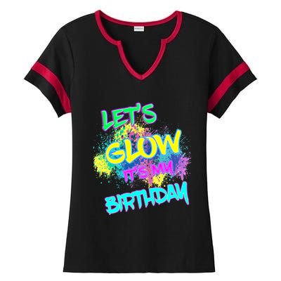 Lets Glow Its My Birthday Glow Party 80s Costume Party Ladies Halftime Notch Neck Tee