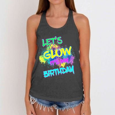 Lets Glow Its My Birthday Glow Party 80s Costume Party Women's Knotted Racerback Tank