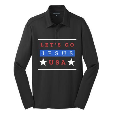 Lets Go Jesus. Spin On Lets Go Brandon. Spread Positivity Silk Touch Performance Long Sleeve Polo