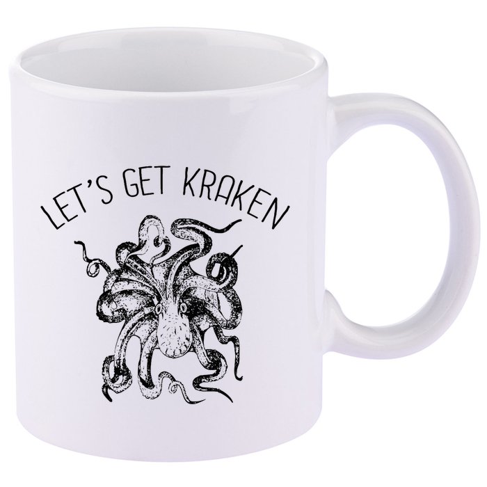LetS Get Kraken Giant Squid Octopus Funny Pun 11oz C Handle Ceramic Mug