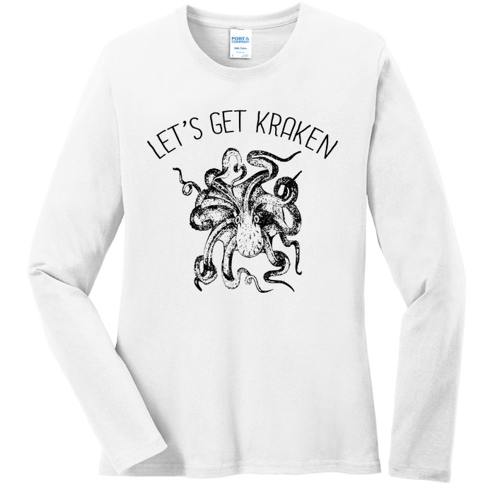 LetS Get Kraken Giant Squid Octopus Funny Pun Ladies Long Sleeve Shirt