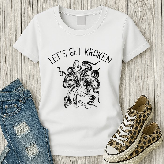 LetS Get Kraken Giant Squid Octopus Funny Pun Womens T-Shirt
