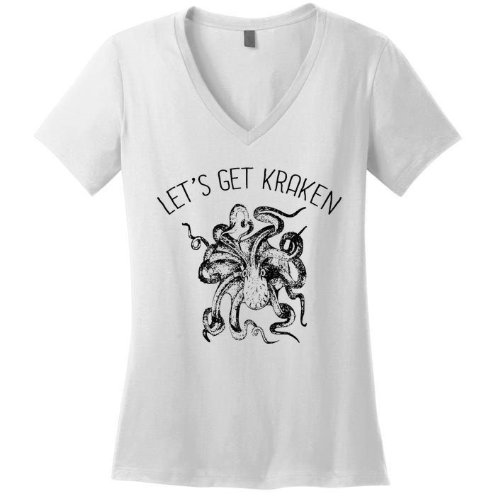 LetS Get Kraken Giant Squid Octopus Funny Pun Women's V-Neck T-Shirt