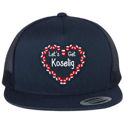 LetS Get Koselig Cosy Mitten Heart Koselig Meaningful Gift Flat Bill Trucker Hat