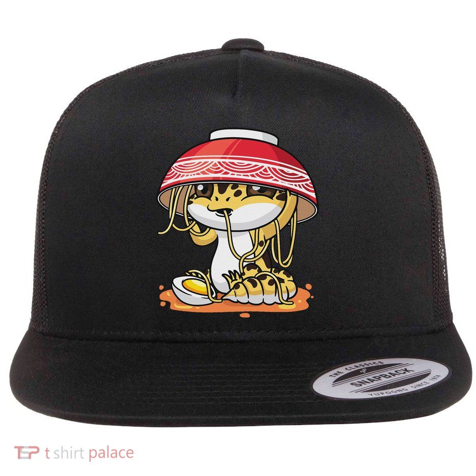 Leopard Gecko Kawaii Lizard Japanese Reptile Ramen Flat Bill Trucker Hat