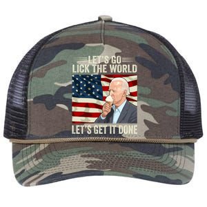 Let's Go Lick The World, Let's Get It Done Funny Joe Biden Retro Rope Trucker Hat Cap