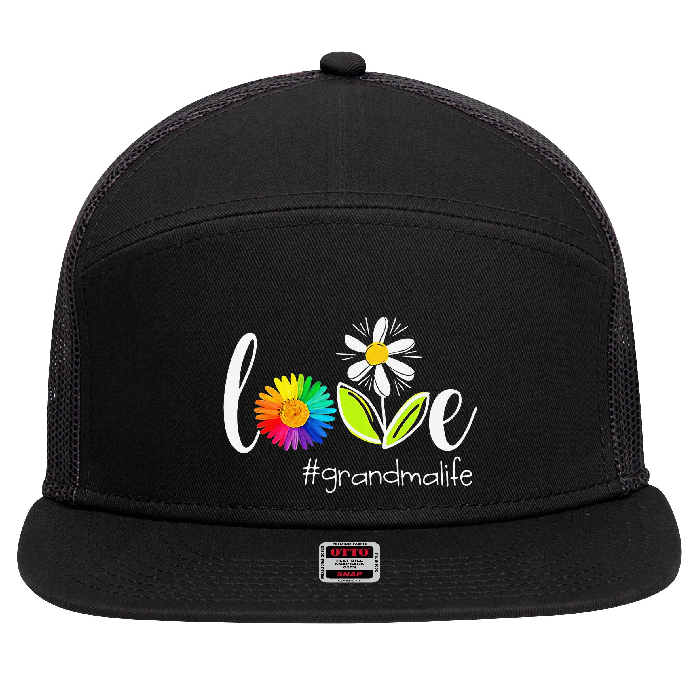 Love Grandma Life Wildlife Flower 7 Panel Mesh Trucker Snapback Hat