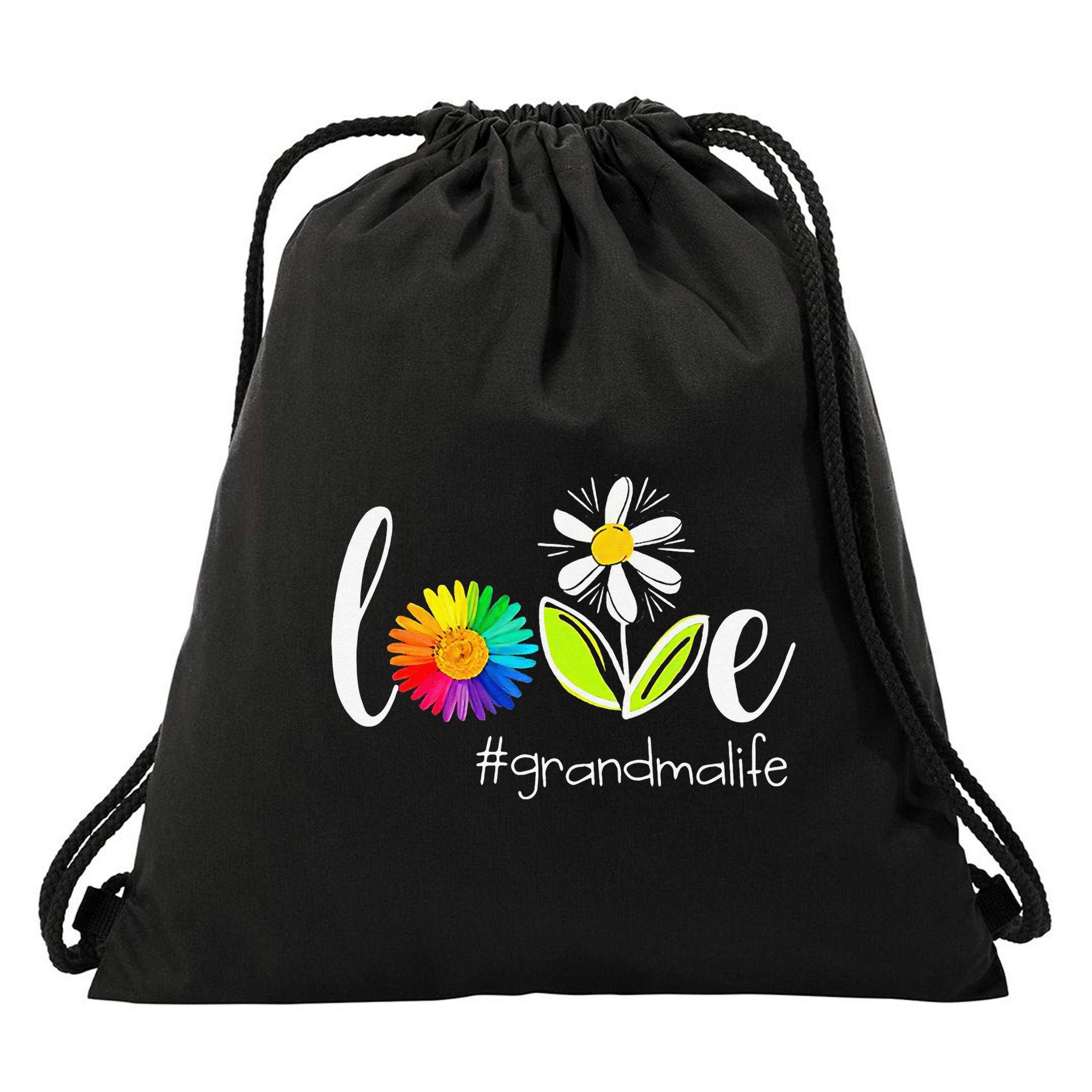 Love Grandma Life Wildlife Flower Drawstring Bag