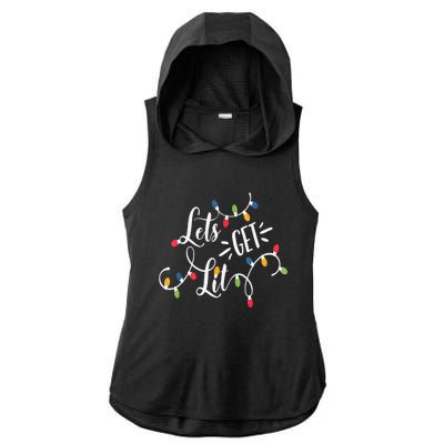 Let's Get Lit Funny Christmas Lights Xmas Maching Pijama TShirt Ladies PosiCharge Tri-Blend Wicking Draft Hoodie Tank